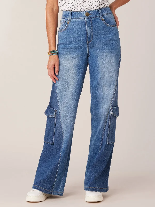 ""Ab""solution Skyrise Cargo Pocket Uneven Yoke Wide Leg Jean