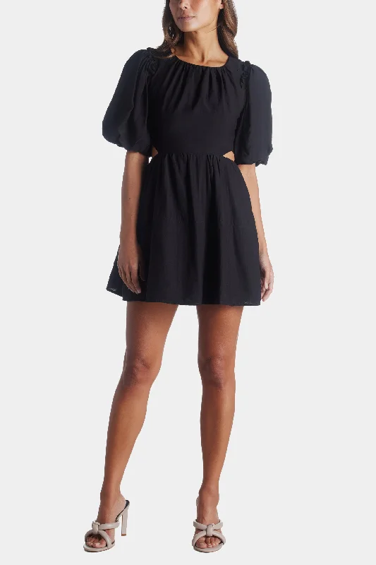 Puff Sleeve Back Cutout Mini Dress